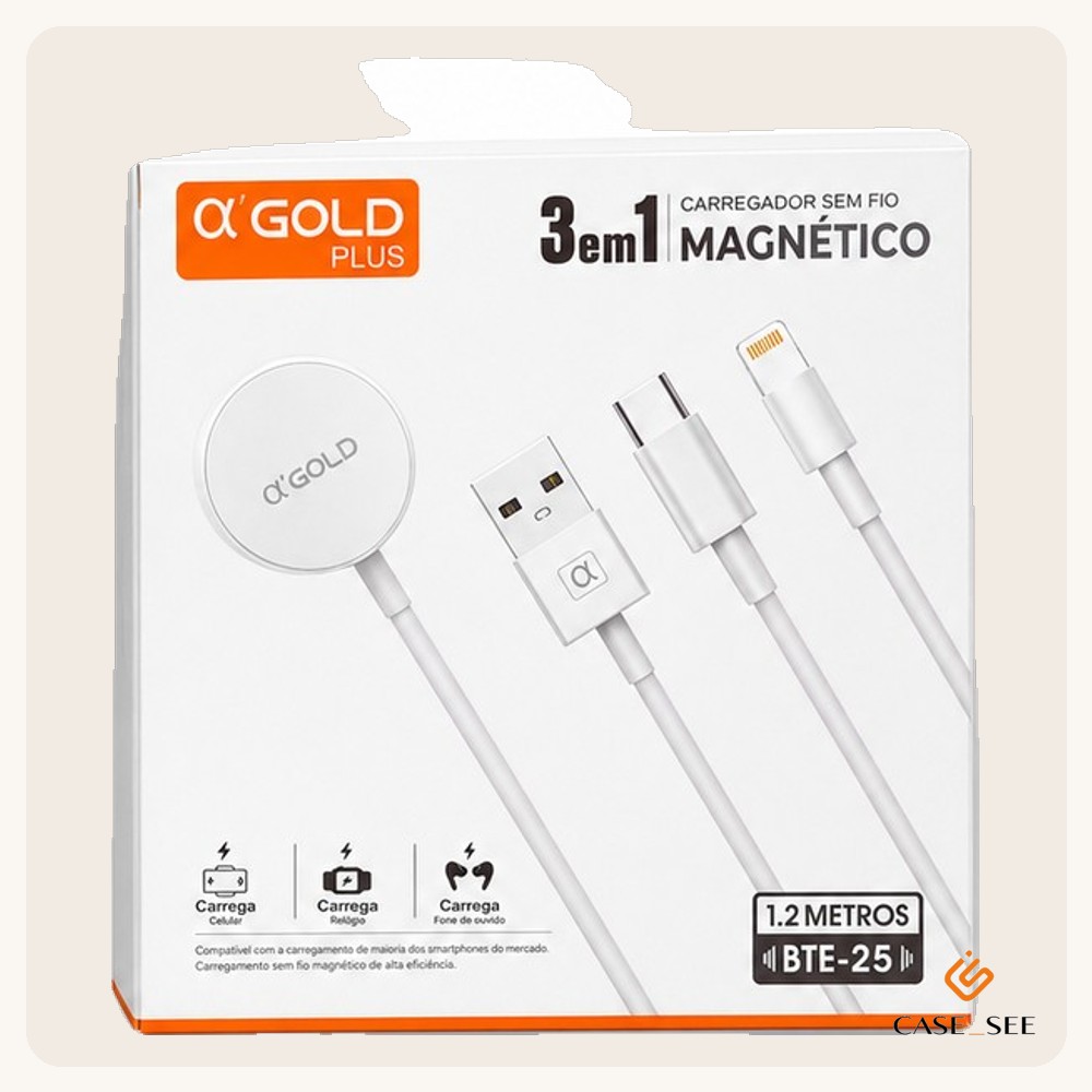 CARREGADOR SEM FIO 3 EM 1 MAGNÉTICO BTE-25